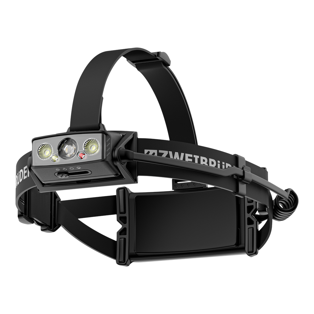 Zweibrüder ZB11H LED Stirnlampe Frontalansicht mit Schalter