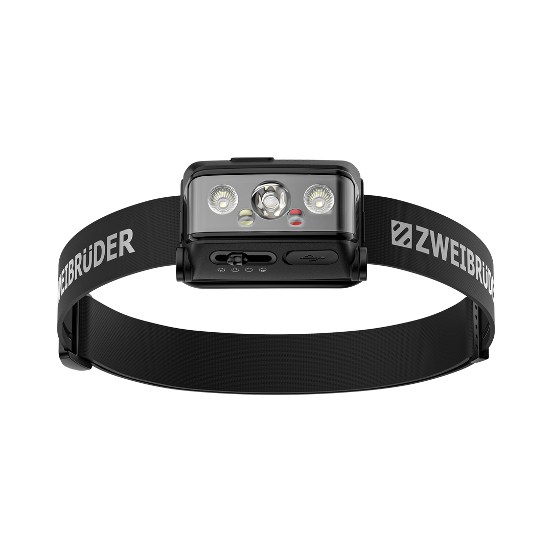 Zweibrüder ZB3H LED Stirnlampe Frontalansicht mit Schalter