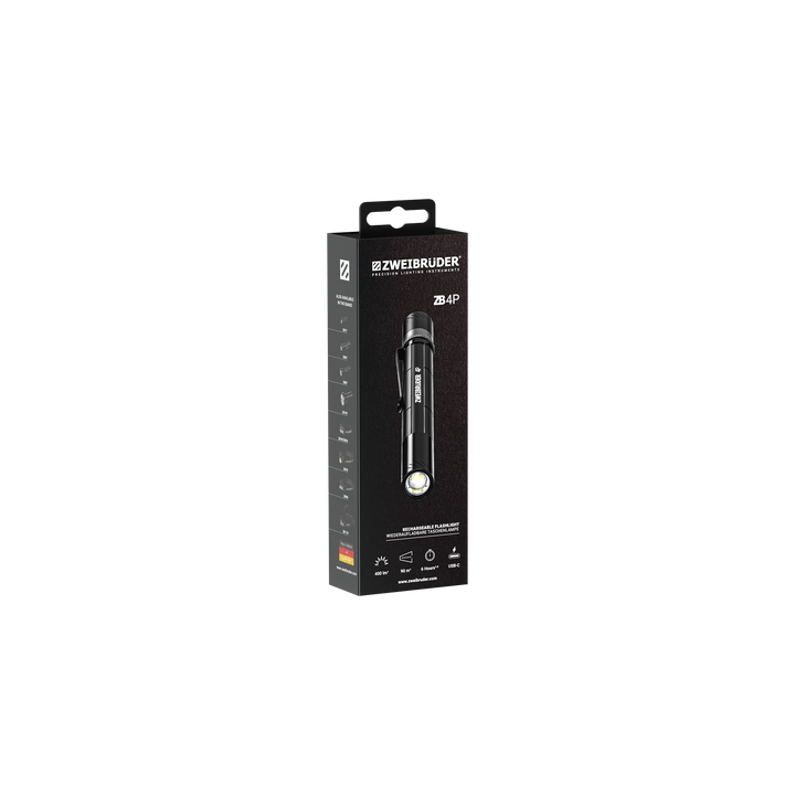 Zweibrüder ZB4P LED Taschenlampe Verpackung in hochwertiger Box
