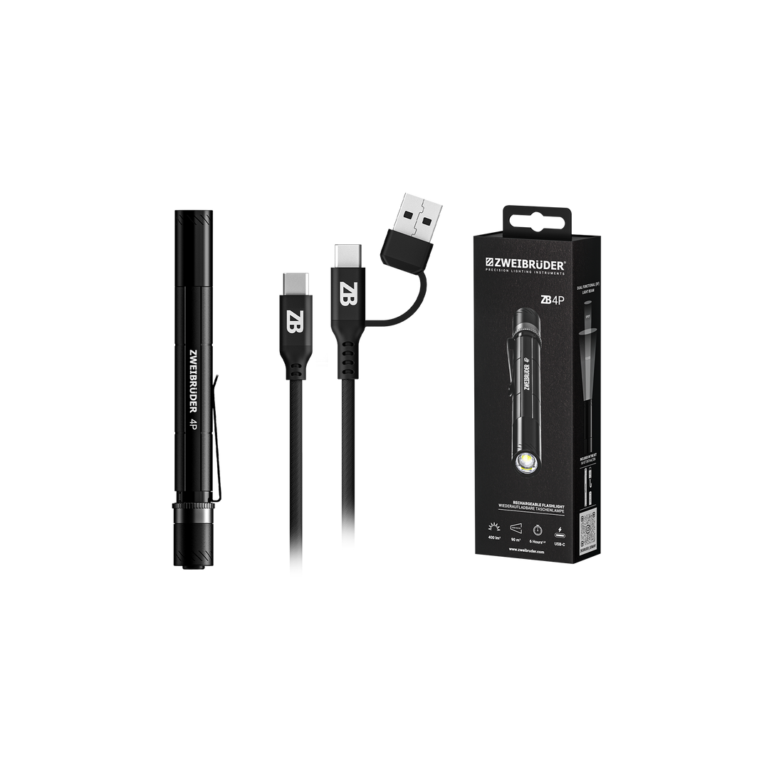 Zweibrüder ZB4P LED Taschenlampe mit Zubehör inklusive USB-C Kabel & Akku
