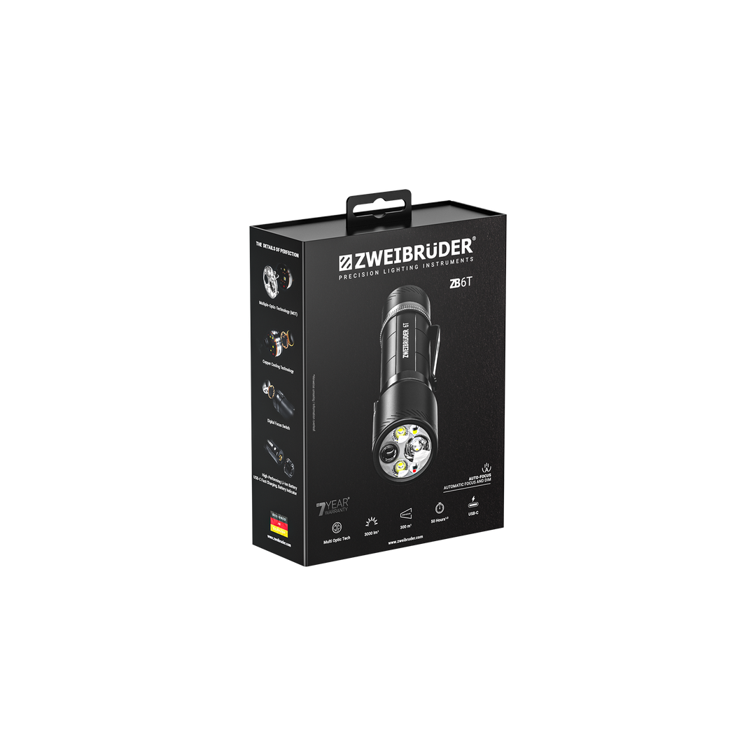Zweibrüder ZB6T LED Taschenlampe Verpackung in hochwertiger Box
