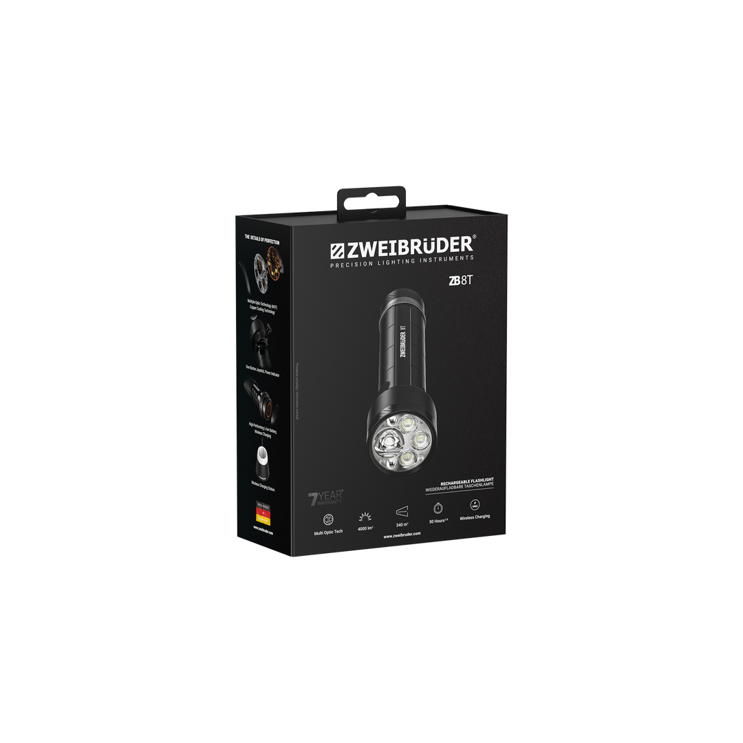 Zweibrüder ZB8T LED Taschenlampe Verpackung in hochwertiger Box