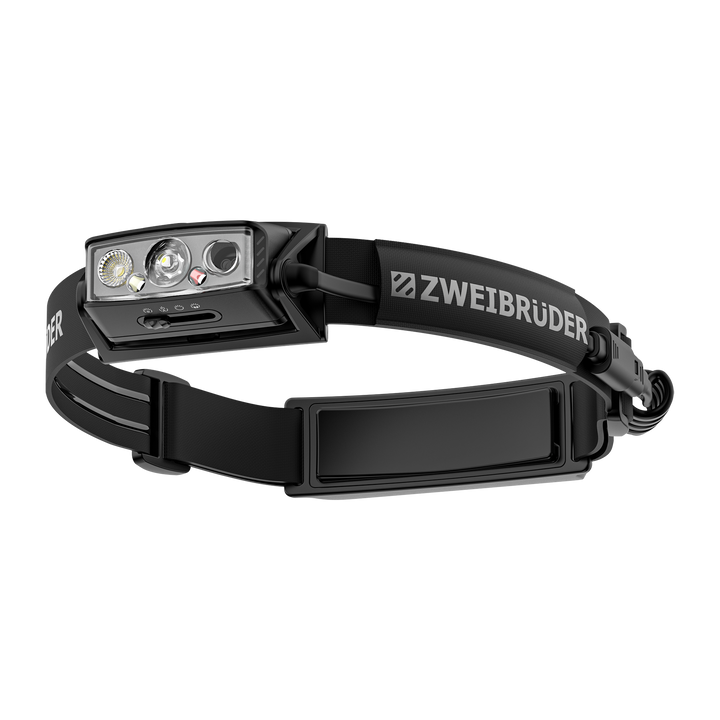 Zweibrüder ZB9H LED Stirnlampe Frontalansicht mit Schalter